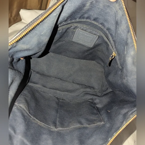 Coach Gallery Navy Perforted Leather Tote with Gold Accents.1499 - Picture 11 of 13